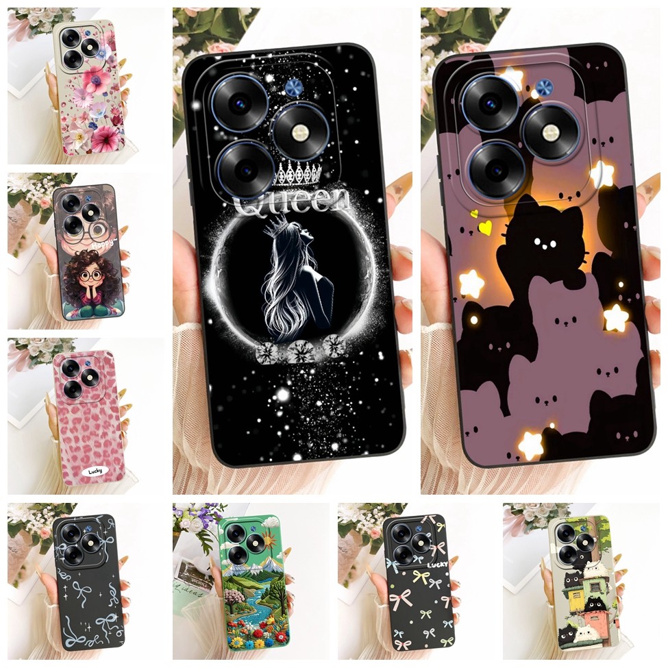 Tecno BG6 เคสโทรศัพท์ Tecno Spark Go 2024 เคสซิลิโคนแฟชั่นแมวน่ารักรูปแบบตลกกันชนกันกระแทก Tecno Spa