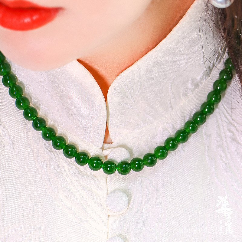 String Hetian หยกสร้อยคอสีเขียววัสดุดอกไม้สุภาพสตรี Multi-Circle Hand Luo Po ผักโขมรัสเซียรอบลูกปัดส