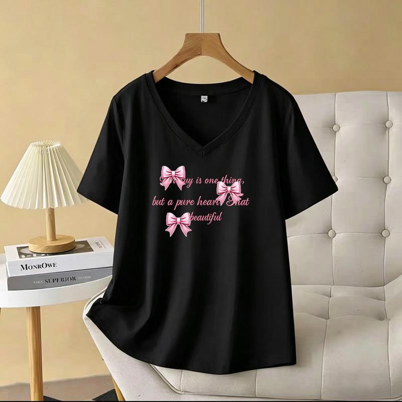 COD เสื้อยืดแขนสั้นผู้หญิง สไตล์อเมริกัน รุ่นใหม่ คอวี ทรงหลวม ฤดูร้อน ใส่สบาย ดูผอม ชุดลำลองสุดทันสมัย สื้อยืดผู้หญิง