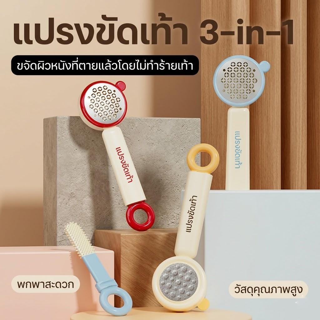 ตะไบเท้า 3-in-1 ผลิตภัณฑ์ดูแลเท้าชั้นเยี่ยม ทำความสะอาดอย่างล้ำลึก ขัดส้นเท้าให้เรียบเนียน และปรับสภาพผิวที่หยาบกร้าน