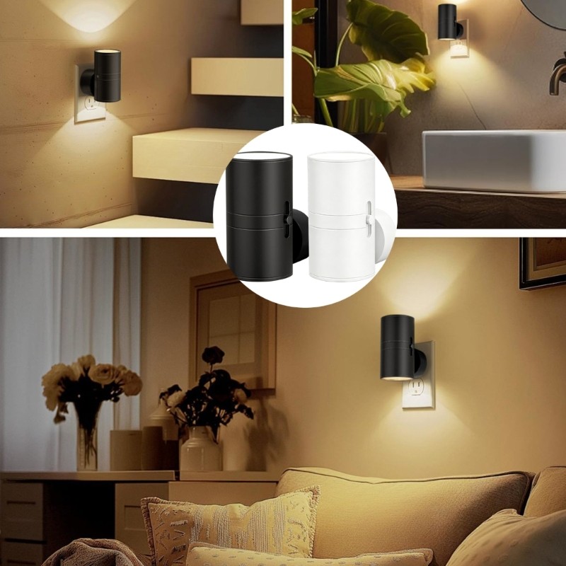 QJ Modern Warm White LED Night Light พร้อม 180°หมุนเสียบไฟมืดวัน