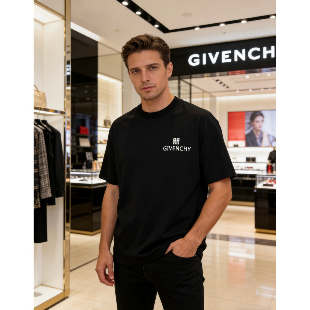 GIVENCHY/GIVENCHY 2026 คลาสสิกรอบคอแขนสั้นเสื้อยืดผู้ชายผู้หญิงกีฬาแขนสั้นที่มีสีสันผ้าฝ้ายแท้ Co-Br