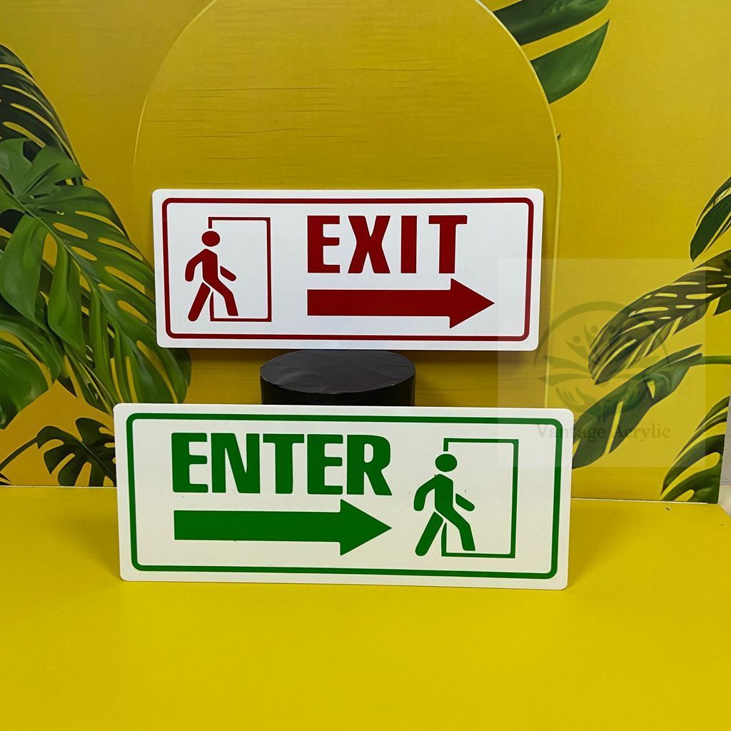 VA ป้ายป้อนและทางออกอะคริลิค | Enter & Exit Plaque Acrylic Material ขนาด 22x9cm| ป้ายเส้นทางอพยพ