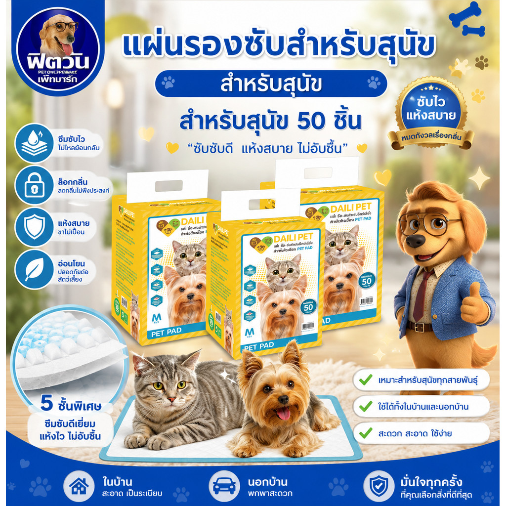 Daili Pet แผ่นรองซับ 45*60ซม. 50ชิ้น{ผ้าอ้อม/แผ่นรอง}
