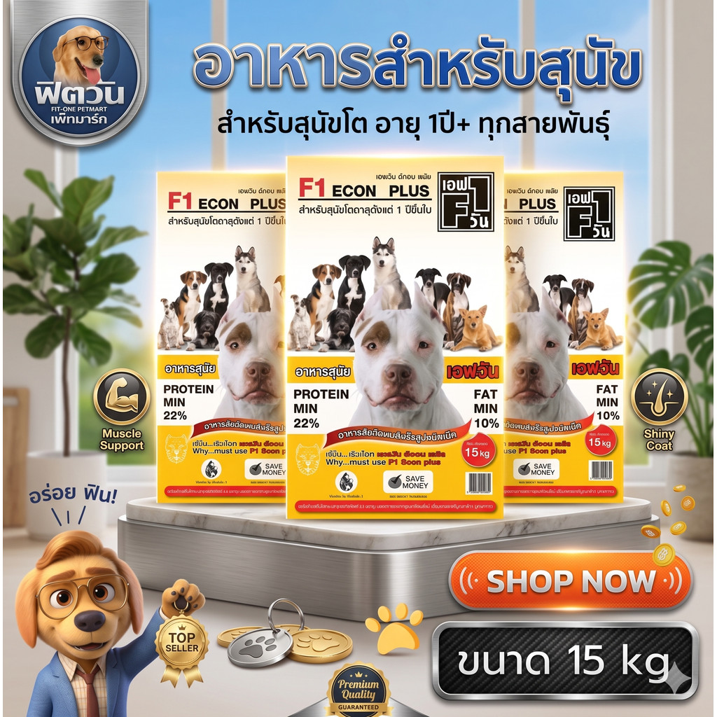 F1 ADVANCE PLUS PROTIEN 32% อ.สุนัขโต สูตรเพิ่มน้ำหนัก 15 กิโลกรัม (ม่วง){อาหารสุนัขเม็ด}