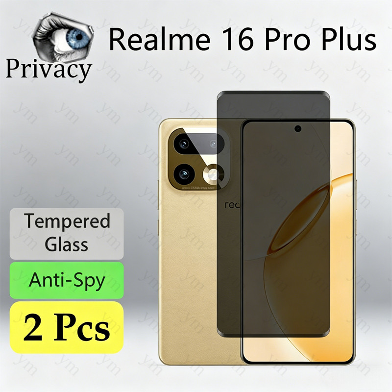 2 ชิ้น ฟิล์ม ฟิล์มกระจก Realme 16 Pro Plus 5G อัพเกรดใหม่ 9D Anti-Spy ความเป็นส่วนตัวกระจกนิรภัย Anti-peeping ป้องกันหน้าจอสําหรับ Realme Note หมายเหตุ 80 C100 C100i 16 Pro Plus 4G 5G