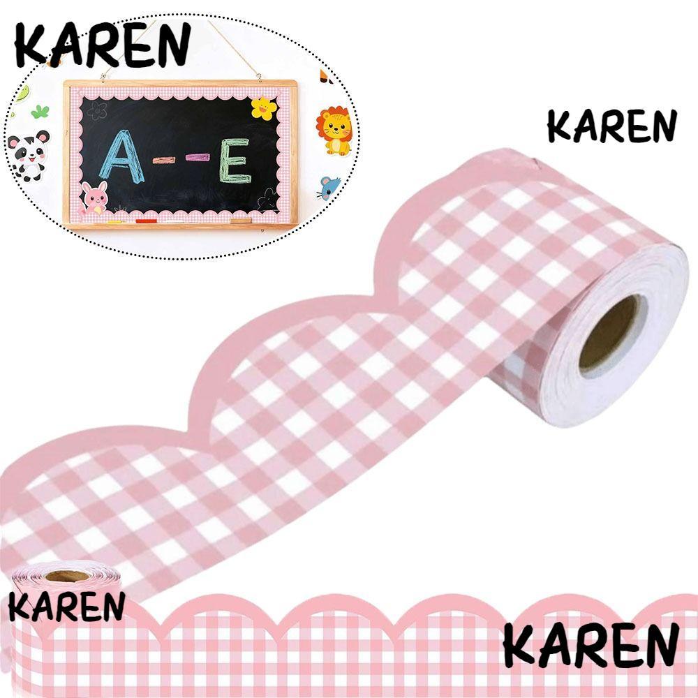 KARENGOODS โปสเตอร์ชายแดนสติกเกอร์, DIY สีชมพูขอบหยักกระดาษ,แฟชั่นตกแต่งผนังกันน้ําสําหรับห้องเรียน Bulletin Board Home Party