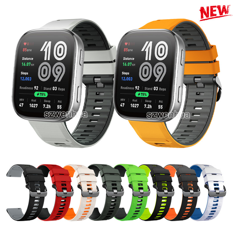 บล็อกสีสายนาฬิกาซิลิโคนสําหรับ Huami Amazfit Bip 6 5 5pro GTS 4 Mini 3 2 Amazfit GTR 4 3 Pro 2 GTS Active 2 ยืดหยุ่นทนต่อการฉีกขาดยาวนาน