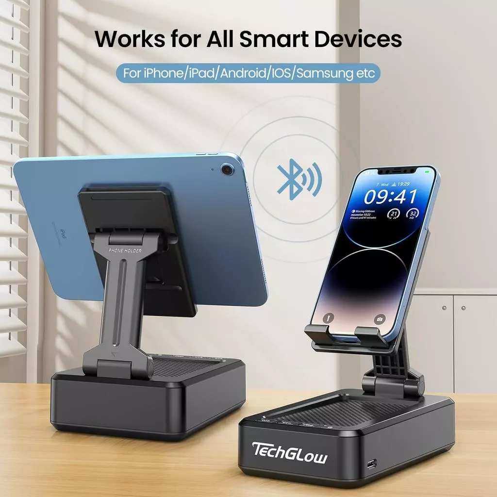 TechGlow ขาตั้งโทรศัพท์พับได้พร้อมลำโพงบลูทูธไร้สาย thumbnail 6