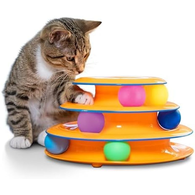Catstages Tower of Tracks Cat Toy – 3-Level Track Tower with 6 Balls, Interactive Cat Toy for Indoor