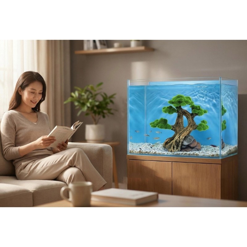 R* ศิลปะเรซิ่น Moss Tree Fishtanks เครื่องประดับ Natural Shelter Place สําหรับปลาสัตว์เลี้ยง