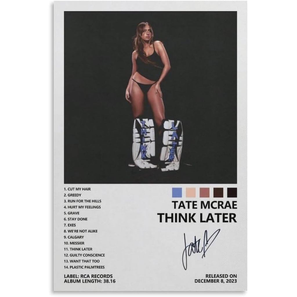 8FH2K9L MN4P7 Tate McRae Think Later ผ้าใบโปสเตอร์ผนังตกแต่ง Art ภาพวาดห้องนั่งเล่นตกแต่งห้องนอนของข