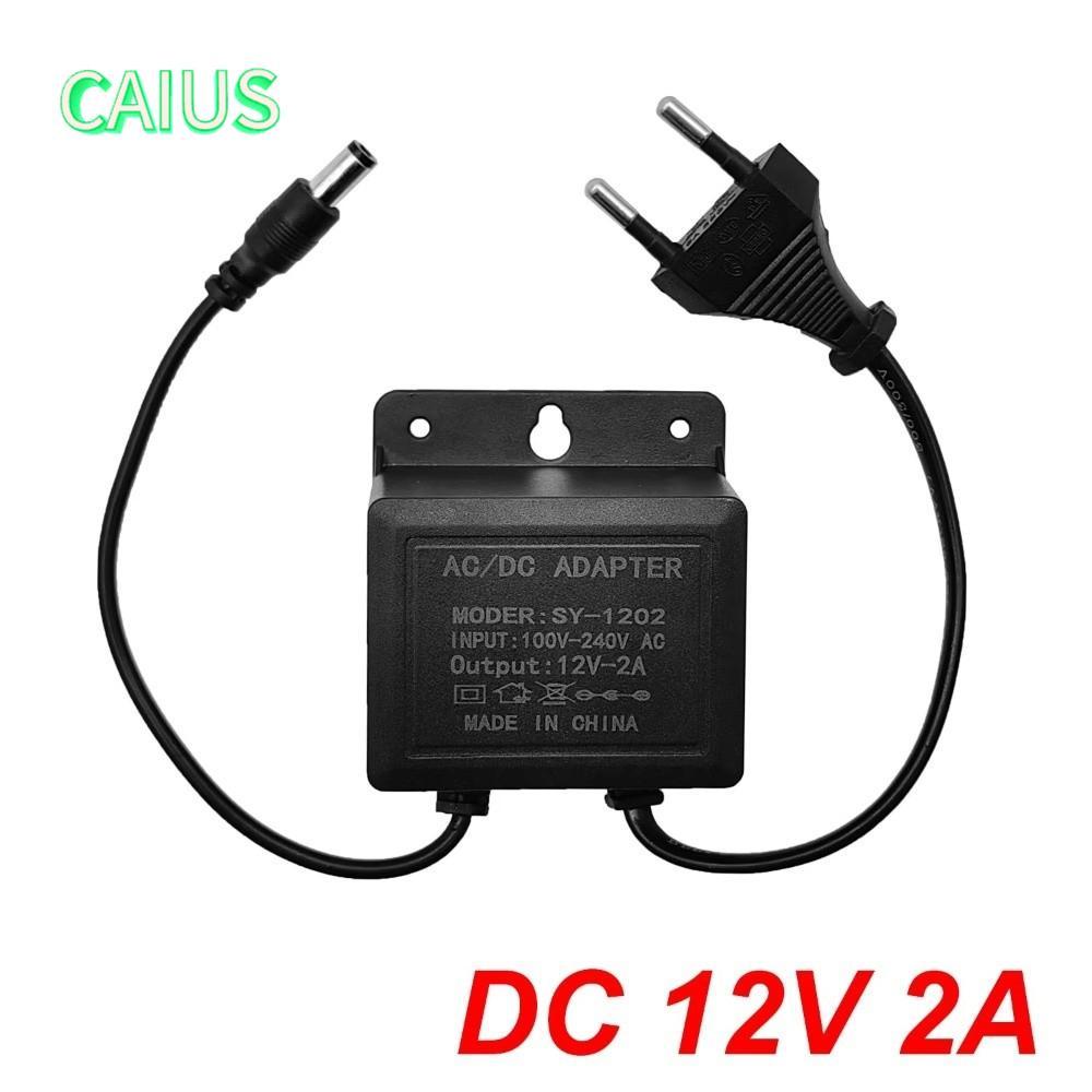 คาอุส‌ อะแดปเตอร์แหล่งจ่ายไฟกล้อง,กันน้ํา EU Plug Power Adapter, Professional DC12V 2A AC100V-240V อินพุตกล้องวงจรปิดสีดําแหล่งจ่ายไฟกลางแจ้ง