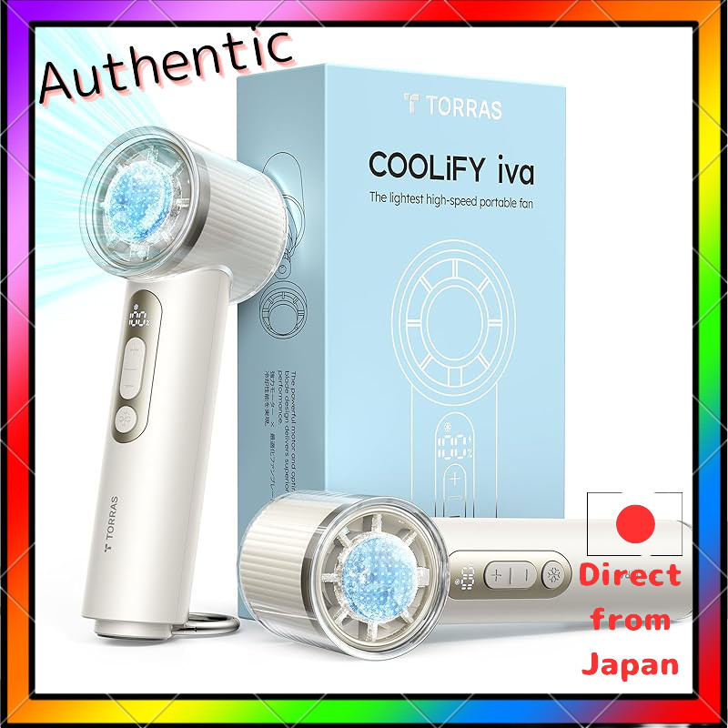 2025 New COOLiFY iva TORRAS Handy Fan with Cooling Plate, Portable Handheld Fan, Compact, 100 Speed Levels, Quiet Operation, Up to 12 Hours Runtime, Type-C Rechargeable 5000mAh Battery, with Carabiner, Gift Idea - Available in Ivory, Pink, Gray