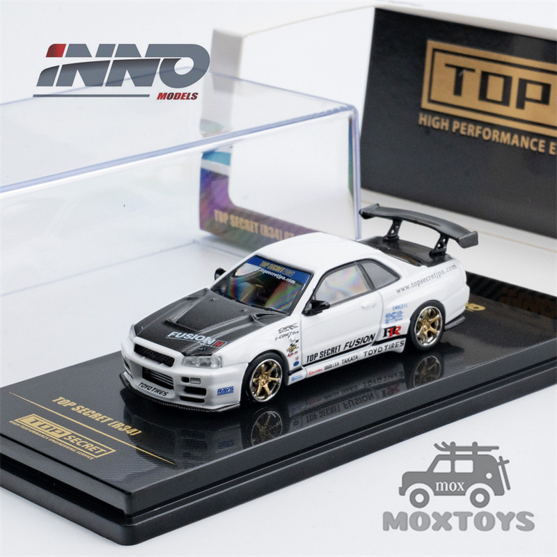 INNO 1:64 TOP SECRET R34 GT-R รถโมเดลเหล็กสีขาว