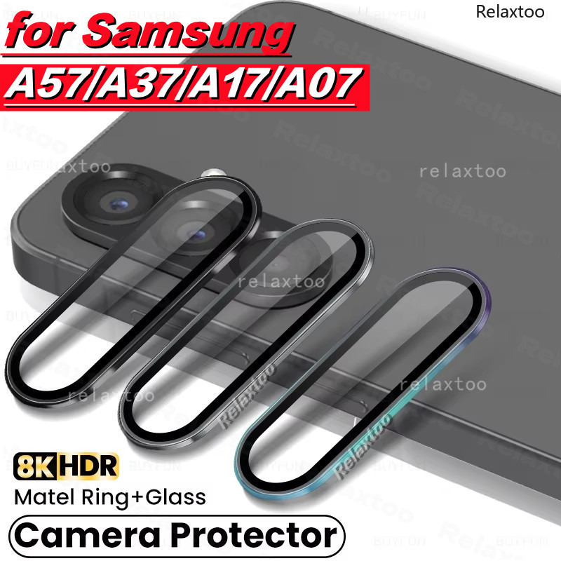 SAMSUNG อลูมิเนียมป้องกันกล้องสําหรับSamsung Galaxy A57 A37 A17 A07 A27 57 SamsungA57 SamsungA17 5G HD Clearโลหะแหวนกระจกนิรภัยกล้องเลนส์ปกหลังฟิล์มโทรศัพท์