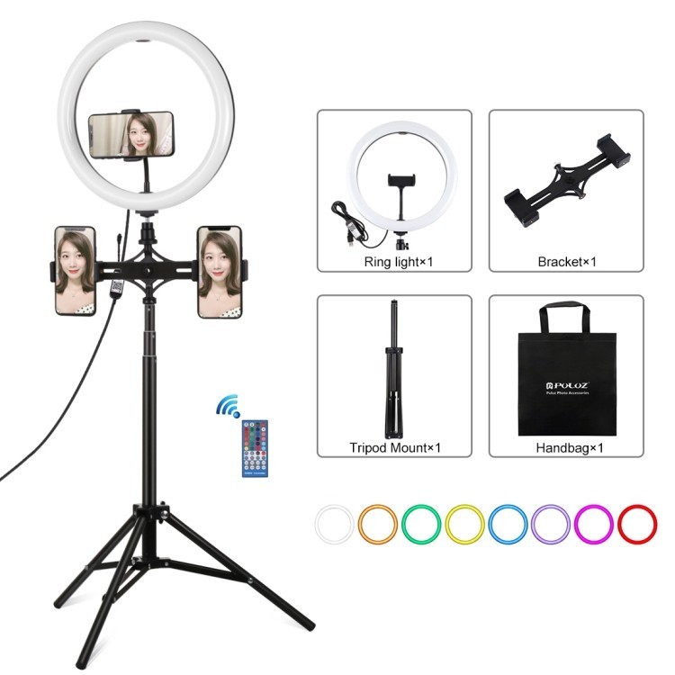 ยินดีต้อนรับที่สุด PULUZ 11.8 นิ้ว 30 ซม.RGBW Light + 1.65 ม. + Dual Phone Brackets พื้นผิวโค้ง RGBW