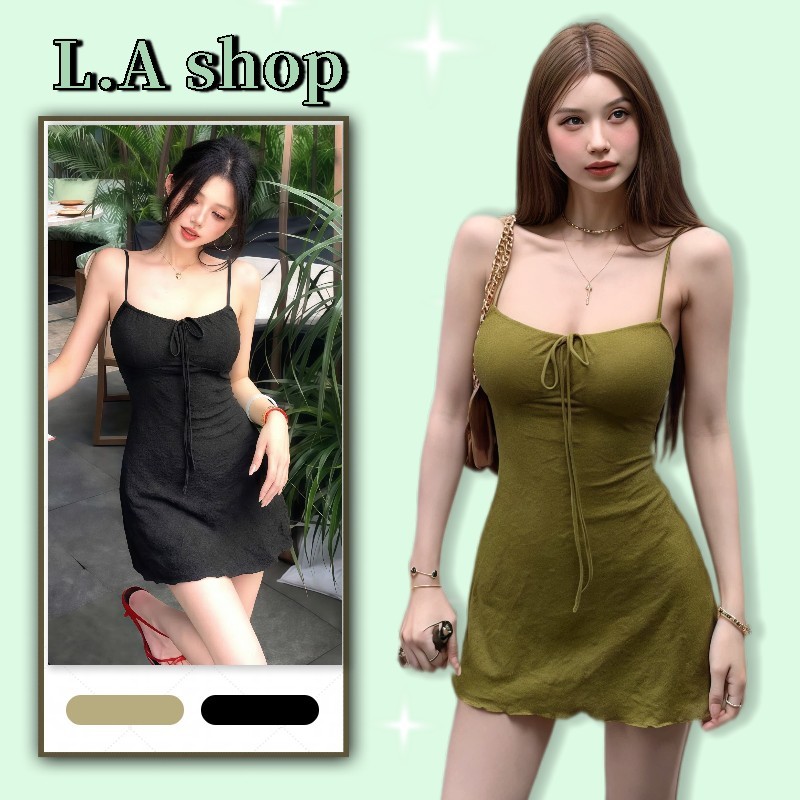 L.A Shop★พร้อมส่ง เดรสสั้นสายเดี่ยว ผูกคอ สไตล์เกาหลี เก็บเอวให้ดูผอม ผ้าบางเบา-FY1994#1