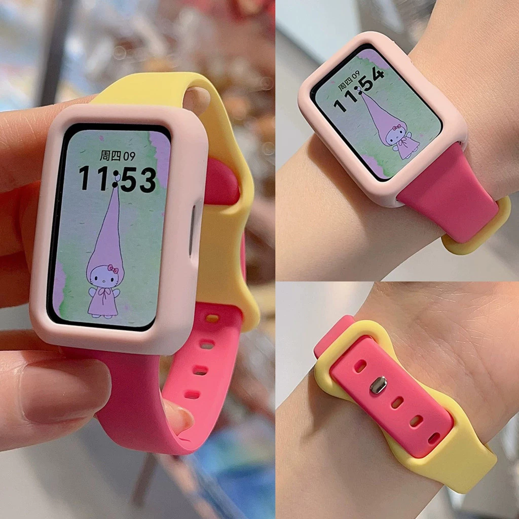 สายซิลิโคนสีลูกกวาด 2 in 1 + เคสป้องกัน สำหรับสมาร์ทวอทช์ HUAWEI Band 11 (อุปกรณ์เสริมสำหรับ Huawei Watch Band 11 และ Band 11 Pro)