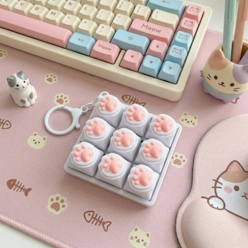 Broki Keycap Keyring Cute Cat, 9-Piece_White Cat, 1 Piece