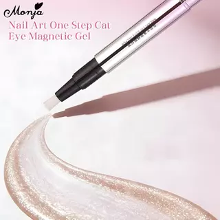 Monja Nail Art UV Gel Cat Eye Polish พร้อมแปรงปากกาลูกปัดแม่เหล็กขนาดเล็ก 6in1 One Step Magnetic นักเรียน Gradient Effect มัลติฟังก์ชั่นแบบพกพา Cat-eye DIY เล็บออกแบบเครื่องมือ