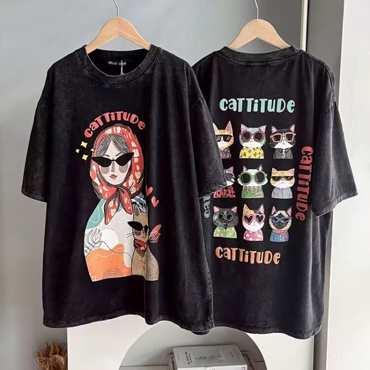 เสื้อยืดโอเวอร์ไซส์ วินเทจ ผ้าฟอก สกรีนลายหน้า-หลัง เสื้อยืดผู้ชาย/ผู้หญิง แฟชั่นสตรีท เท่ๆ ใส่สบาย Unisex พร้อมส่ง