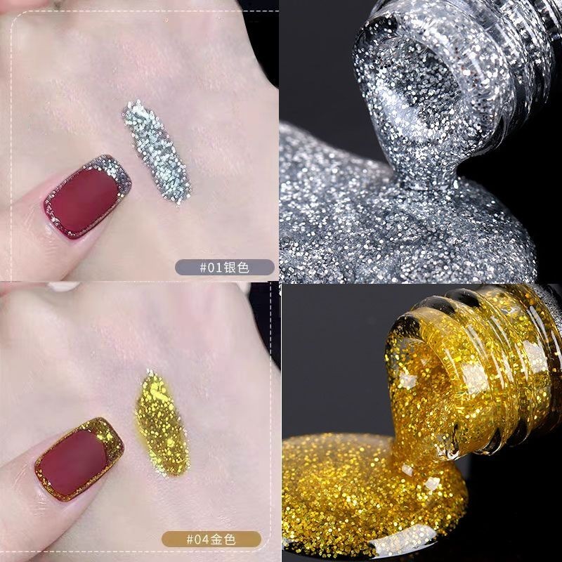 【mlq010.th】 美甲拉线液金闪银闪爆闪亮片金色银色防水持久勾边划线美甲指甲油【  People's Collection 】 Nail Stretching Liquid Gol 【0430y