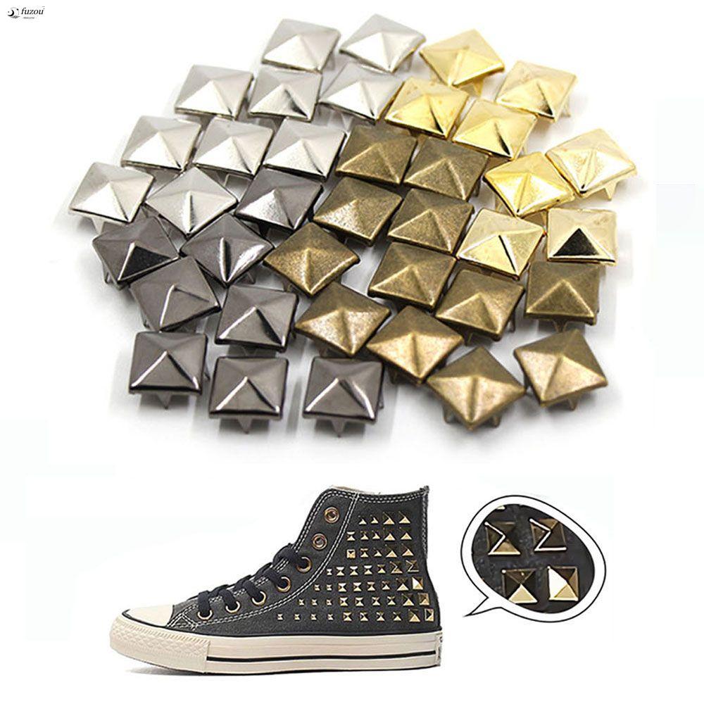 FUZOU DIY Studs สําหรับหมวก,กระเป๋า,เสื้อผ้าคุณภาพพีระมิดรูปร่างทอง 6/8/10/12 มม.โลหะ Creative เย็บตกแต่ง