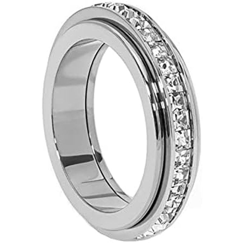 Pingyongchang Anxiety Rings Titanium Steel Spinner Fidget Band Rings for Women Ladies Cubic Zirconia