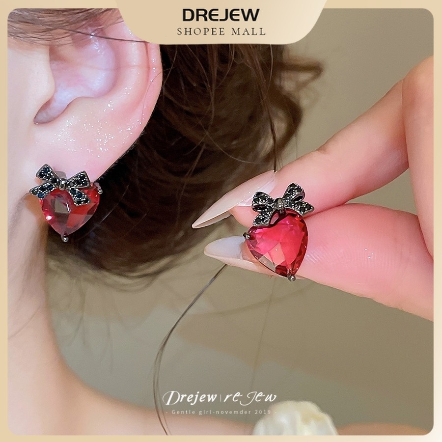 DREW ซุปเปอร์แฟลชเพทายโบว์ต่างหูรักการออกแบบเฉพาะต่างหูย้อนยุคเครื่องประดับแฟชั่นที่สวยหรู
