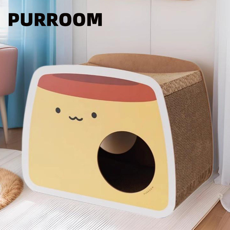 Pudding Cub Double-Layer Cat Scratch Board ครอกแมว High-Strength กระดาษลูกฟูกกระดาษแข็งกล่องของเล่นแ