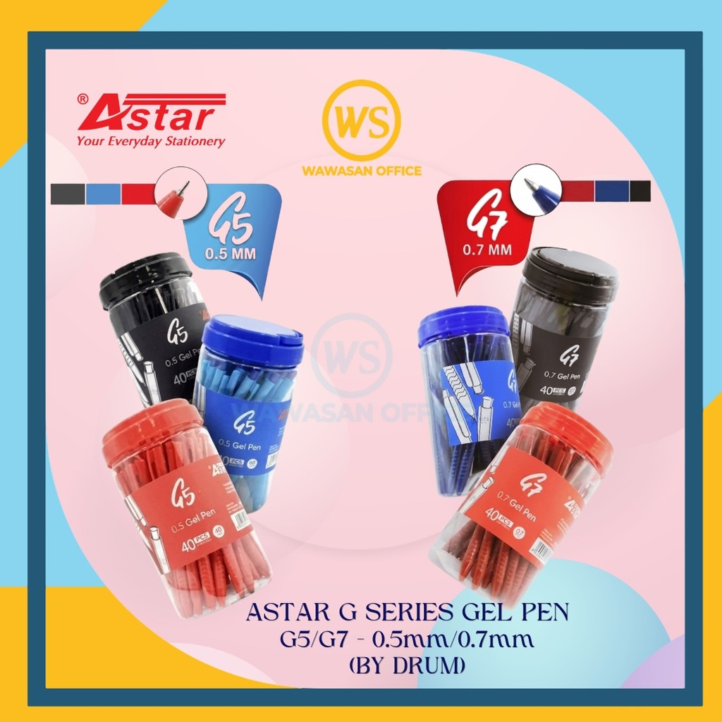 Astar G5 G7 ปากกาเจล 1 กลอง (40 ชิ้น) / ปากกาเจล Astar / ปากกาหมึกเจล / ปากกาเจลแบบพับเก็บได้ - 0.5 