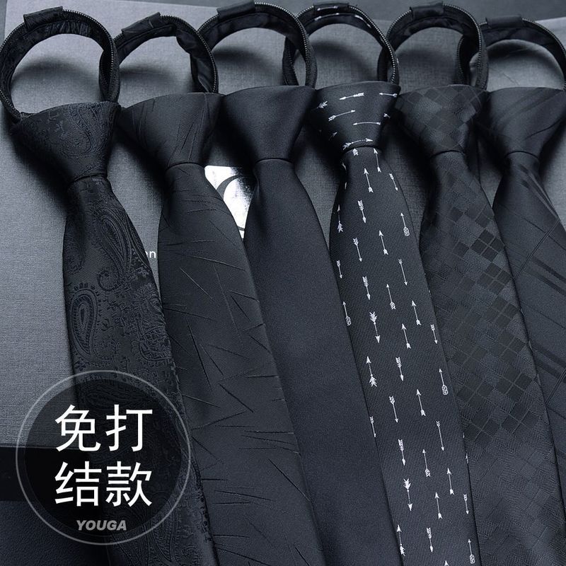Go to Shop เน็คไทสีดําผู้ชายทํางานง่ายนักเรียนซิปขี้เกียจง่ายต่อการดึงเน็คไทสีทึบผู้ชายแฟชั่น 5.4