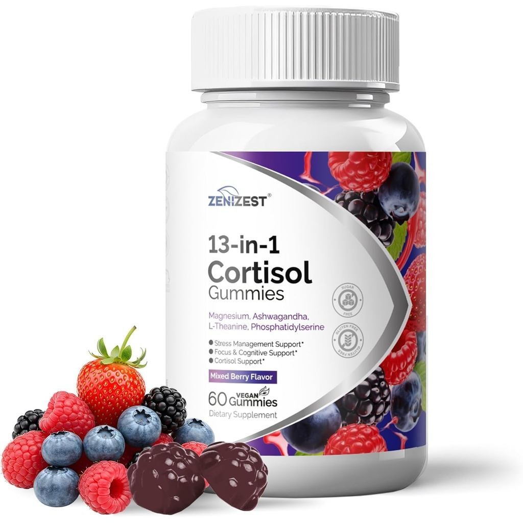 Cortisol ลด Gummies สําหรับผู้หญิงผู้ชาย - 13-in-1 Daily Cortisol Detox Manager สําหรับความเครียดโฟก