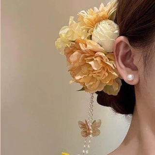 ฤดูร้อนสีชมพูพู่ดอกไม้กิ๊บหญิง กี่เพ้า ด้านข้างคลิปอุปกรณ์ผม