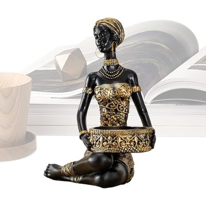 African Statues - Resin Table Centerpieces, African Black Woman Figurines, Decorative Storage Tray |