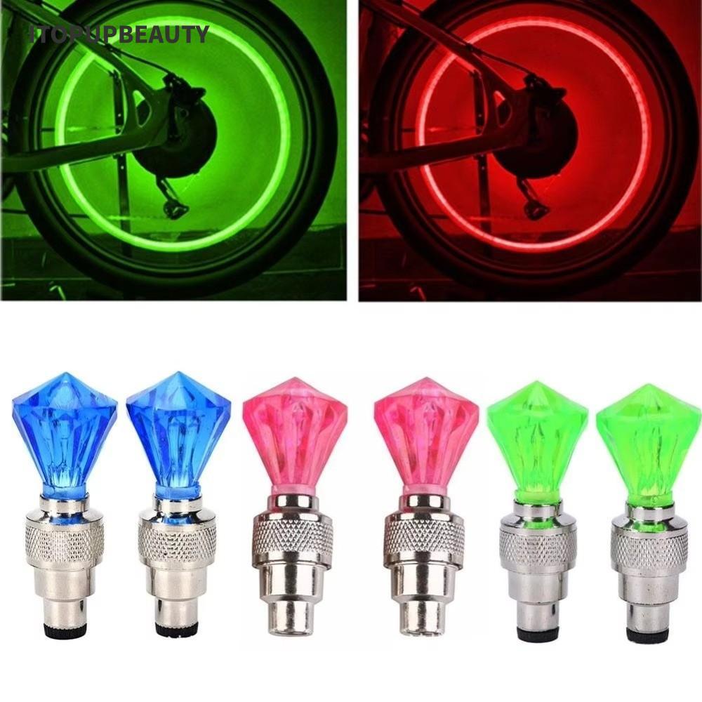 ITOPUPBEAUTY ไฟฝาครอบวาล์วยาง 2 ชิ้น, รูปอัญมณี Polychrome LED ไฟจักรยาน, ไฟแฟลชกันน้ําสากล LED ล้อยางจักรยานใช้