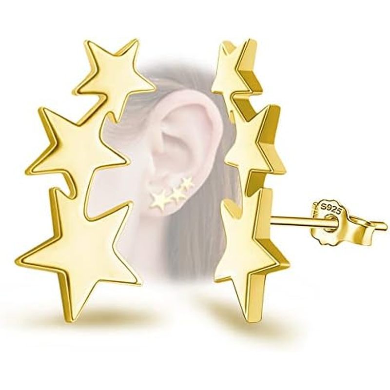 Sterling Silver Star Stud Earrings For Girls Women - Hypoallergenic Stars Post Earrings for Girls Te