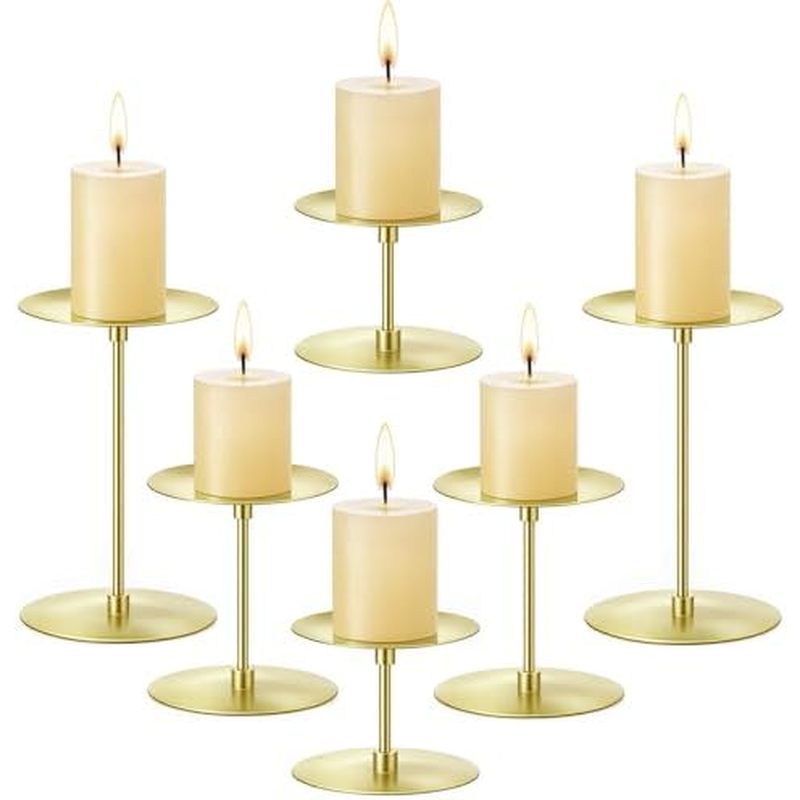 Elsjoy Set of 6 Black Pillar Candle Holders, Metal Pillar Candle Stand Fireplace Candelabras Set for