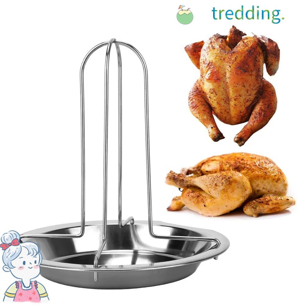 TREDDING491 จานไก่ย่าง, ตะแกรงย่างพร้อมถาด Multi-function Chicken Roaster Rack, Non-stick Portable Kitchen Roasting Grill Stand