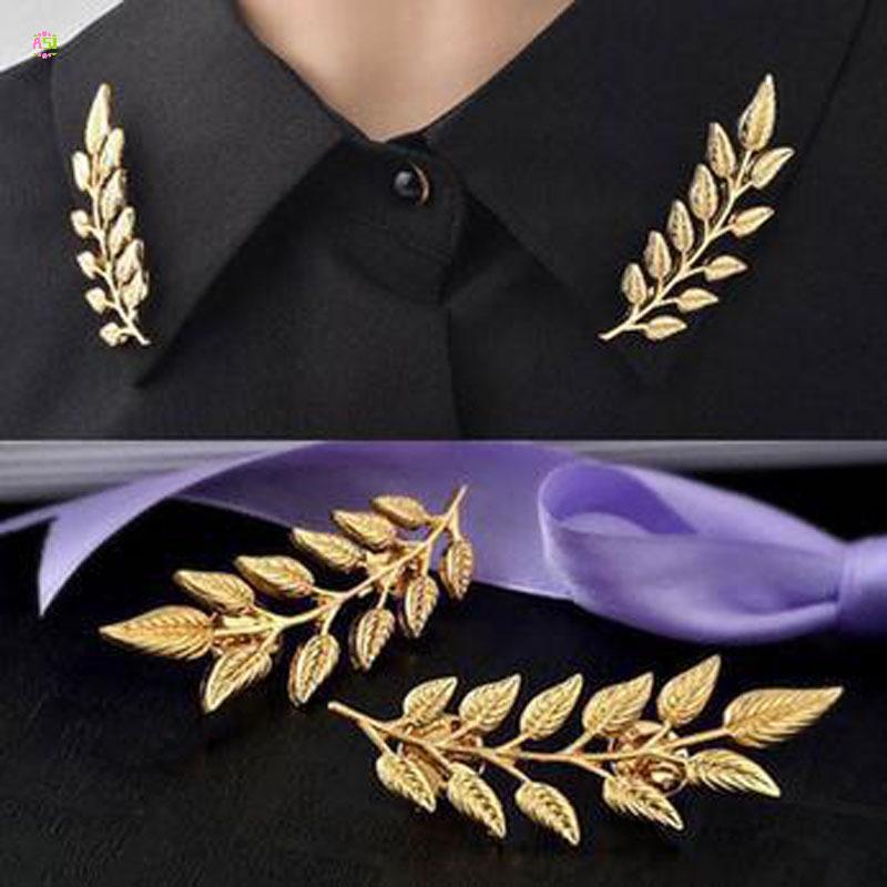 ASI 1 คู่อินเทรนด์เสื้อสูทคอปก Pin Leaf เข็มกลัดโลหะผสมเสื้อกันหนาวปุ่มสําหรับผู้ชายผู้หญิงทุกวันแฟช