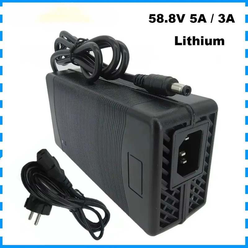 52V 5A Li ion Fast Charger 58.8V สําหรับ 14S 51.8V 20AH 30AH 18650 แบตเตอรี่ลิเธียมพัดลม DC 5.5*2.5 