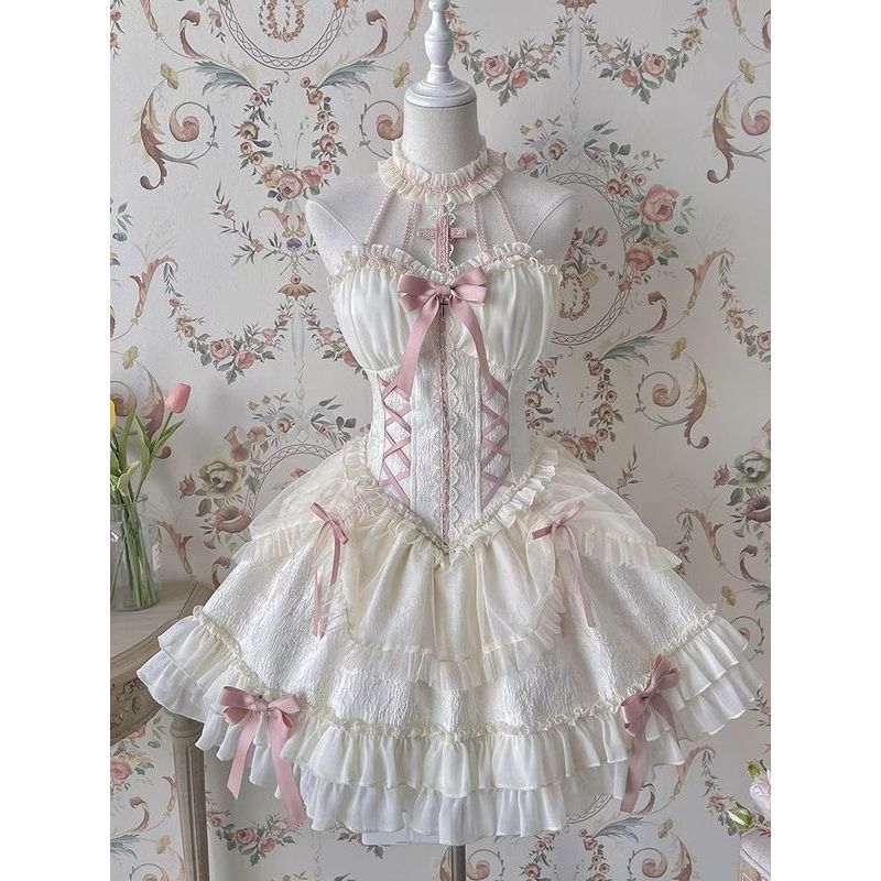 Lolita Lolita Cross Princess Dark Gothic Lolita ดอกไม้ Bud กระโปรงดอกไม้ชุดแต่งงานบัลเล่ต์กระโปรง Lo
