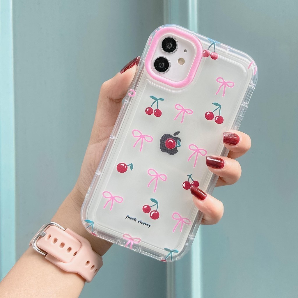 เชอร์รี่สีแดงถุงลมนิรภัยกันกระแทกกรณีOppo realme 7 a78 a58 a9 a5 2020 a15 f9 a7 a5s 9i a17 a17k a16e