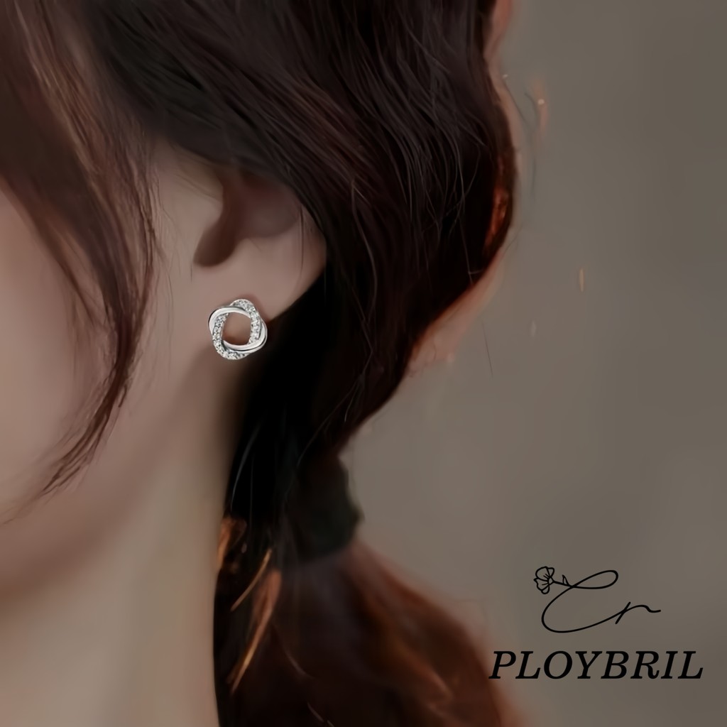 PLOYBRIL S925 ต่างหูเข็มเงินส่วนบุคคลอารมณ์ข้ามต่างหูสำหรับผู้หญิง E086