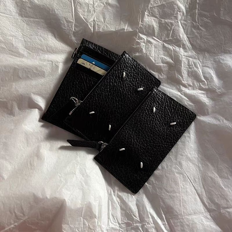 Style Handmade Square Label Stitching Card Holder Magela First Layer Cowhide MM6 Bank Card Zero Bag
