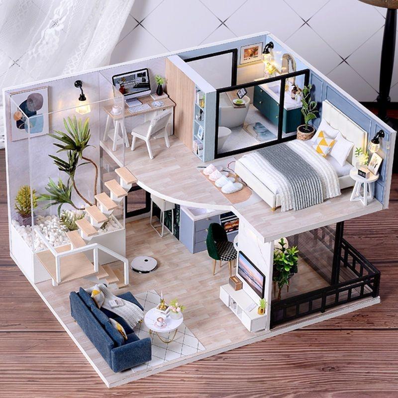 ชุดประกอบบ้านจิ๋ว DIY สไตล์โมเดิร์น โมเดลฉากจิ๋วทำมือ