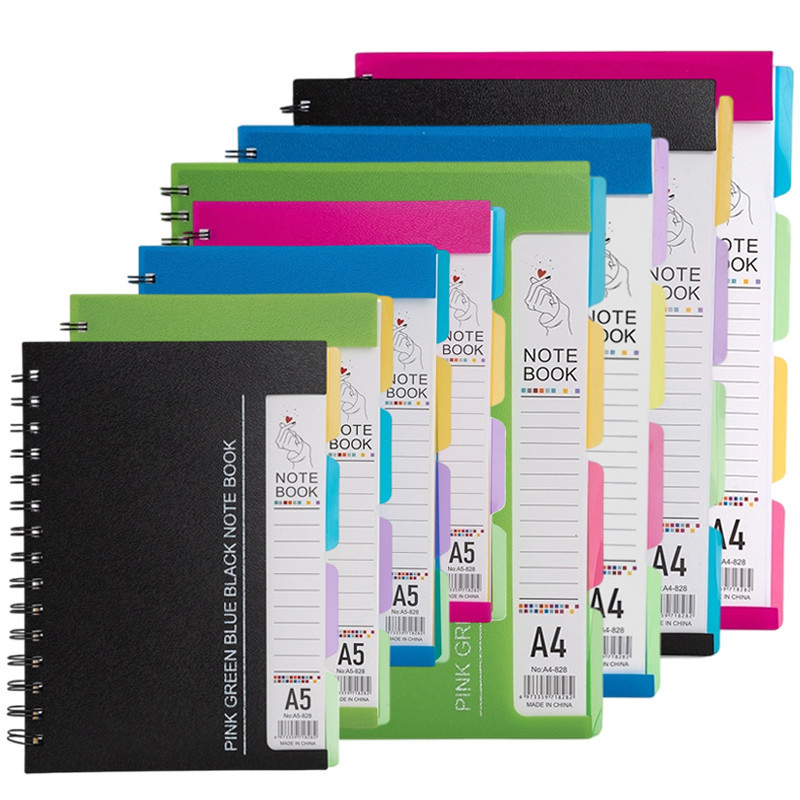 สมุดโน้ตสันห่วง A4 A5 96 แผ่น มีเส้น พร้อมแท็บคั่น 4 ช่อง ปกแข็ง สำหรับจดบันทึก เรียน ทำงาน