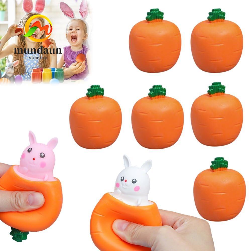 MUNDAUN Pop Up แครอทกระต่าย,ตะกร้า Stuffers แครอทกระต่ายบีบของเล่น,ความเครียดบรรเทาบีบแครอทกระต่ายถ้วยของเล่นของขวัญ