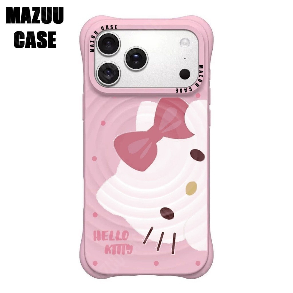 เคสไอโฟนแม่เหล็ก ลอนคลื่น มุมหนากันกระแทก ซิลิโคนชมพู ลายหัวใหญ่ HelloKitty iPhone 17 16 15 14 13 Pro Max Plus